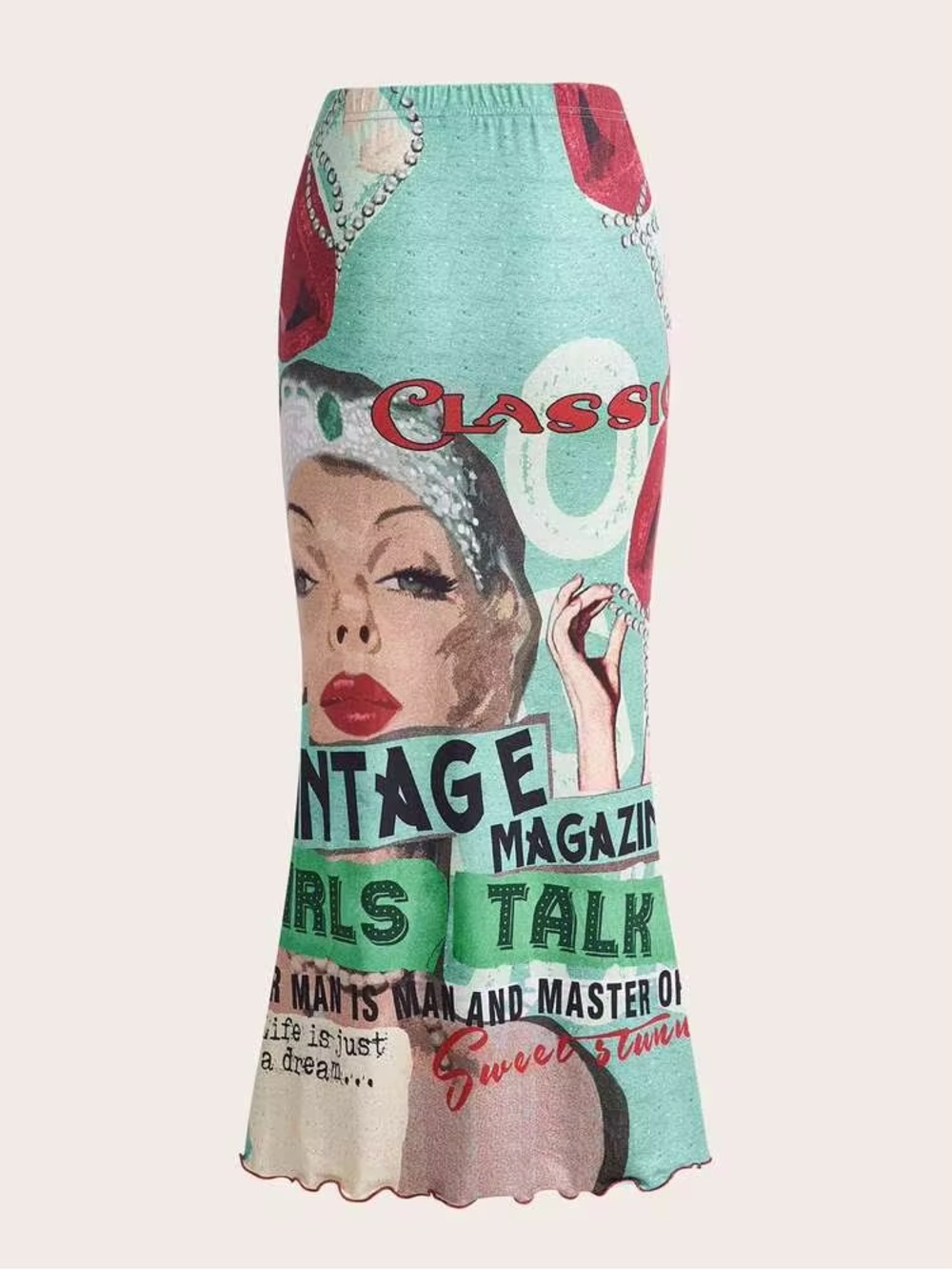 Vintage Magazine Graphic Print Long Maxi Skirt Retro Style